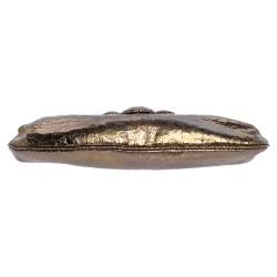 Pre Owned Anya Hindmarch Metallic Gold Ceramic Effect Leather Kiss Lock Clutch 