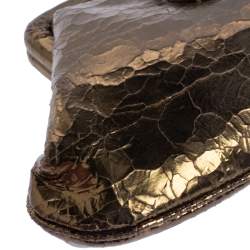 Pre Owned Anya Hindmarch Metallic Gold Ceramic Effect Leather Kiss Lock Clutch 