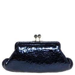 Pre Owned Anya Hindmarch Metallic Blue Ceramic Effect Leather Kiss Lock Clutch 