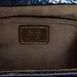 Pre Owned Anya Hindmarch Metallic Blue Ceramic Effect Leather Kiss Lock Clutch 