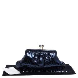 Pre Owned Anya Hindmarch Metallic Blue Ceramic Effect Leather Kiss Lock Clutch 