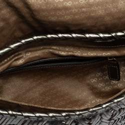 Pre Owned Anya Hindmarch Metallic Grey Woven Leather Flap Hobo