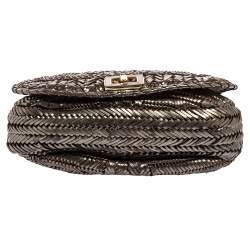 Pre Owned Anya Hindmarch Metallic Grey Woven Leather Flap Hobo