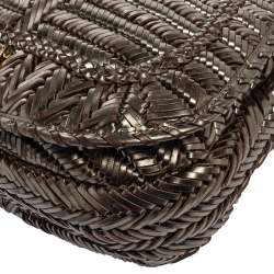Pre Owned Anya Hindmarch Metallic Grey Woven Leather Flap Hobo