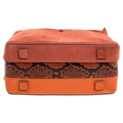 Pre Owned Anya Hindmarch Orange Leather, Suede and Python The Stack Shoulder Bag