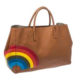 Pre Owned Anya Hindmarch Brown Leather Large Rainbow Featherweight Ebury Tote