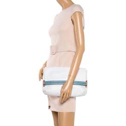 Pre Owned Anya Hindmarch White/Blue Leather Flap Shoulder Bag