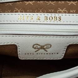 Pre Owned Anya Hindmarch White/Blue Leather Flap Shoulder Bag