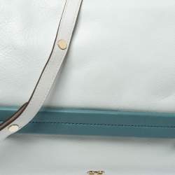 Pre Owned Anya Hindmarch White/Blue Leather Flap Shoulder Bag