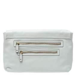 Pre Owned Anya Hindmarch White/Blue Leather Flap Shoulder Bag