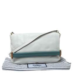 Pre Owned Anya Hindmarch White/Blue Leather Flap Shoulder Bag