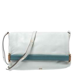 Pre Owned Anya Hindmarch White/Blue Leather Flap Shoulder Bag