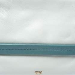 Pre Owned Anya Hindmarch White/Blue Leather Flap Shoulder Bag