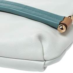 Pre Owned Anya Hindmarch White/Blue Leather Flap Shoulder Bag