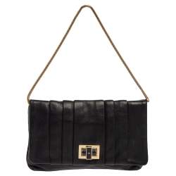 Pre Owned Anya Hindmarch Black Leather Flap Pochette Bag