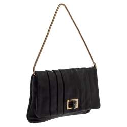 Pre Owned Anya Hindmarch Black Leather Flap Pochette Bag