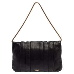 Pre Owned Anya Hindmarch Black Leather Flap Pochette Bag