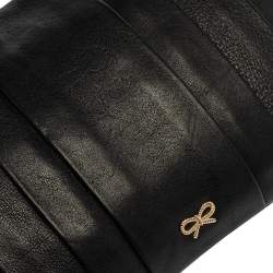 Pre Owned Anya Hindmarch Black Leather Flap Pochette Bag