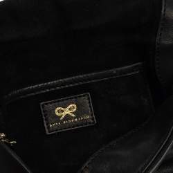 Pre Owned Anya Hindmarch Black Leather Flap Pochette Bag