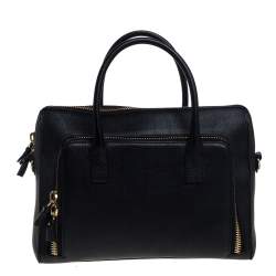 Pre Owned Anya Hindmarch Black Leather Front Zipper Pocket Satchel