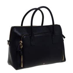 Pre Owned Anya Hindmarch Black Leather Front Zipper Pocket Satchel