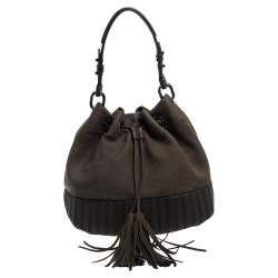 Pre Owned Anya Hindmarch Olive Green Leather Rhodes Bucket Bag