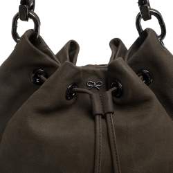 Pre Owned Anya Hindmarch Olive Green Leather Rhodes Bucket Bag