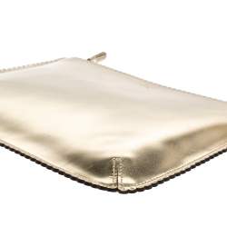 Pre Owned Anya Hindmarch Metallic Gold Scalloped Leather Pouch