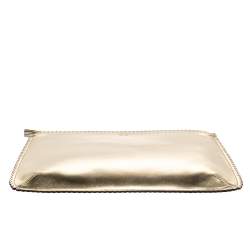 Pre Owned Anya Hindmarch Metallic Gold Scalloped Leather Pouch