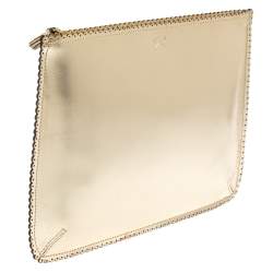 Pre Owned Anya Hindmarch Metallic Gold Scalloped Leather Pouch