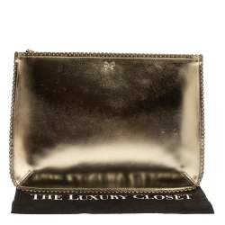 Pre Owned Anya Hindmarch Metallic Gold Scalloped Leather Pouch
