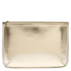 Pre Owned Anya Hindmarch Metallic Gold Scalloped Leather Pouch
