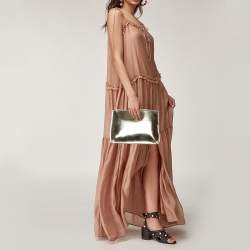 Pre Owned Anya Hindmarch Metallic Gold Scalloped Leather Pouch