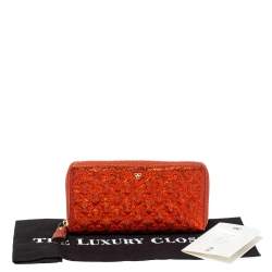 Pre Owned Anya Hindmarch Metallic Orange Textured Embossed Leather Zip Around Wallet