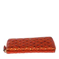 Pre Owned Anya Hindmarch Metallic Orange Textured Embossed Leather Zip Around Wallet