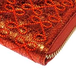 Pre Owned Anya Hindmarch Metallic Orange Textured Embossed Leather Zip Around Wallet