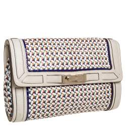 Pre Owned Anya Hindmarch Multicolor Woven Leather Flap Clutch