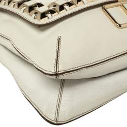 Pre Owned Anya Hindmarch White Leather Studded Flap Top Handle Bag