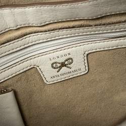 Pre Owned Anya Hindmarch White Leather Studded Flap Top Handle Bag