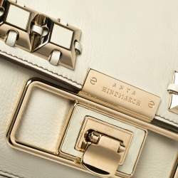 Pre Owned Anya Hindmarch White Leather Studded Flap Top Handle Bag
