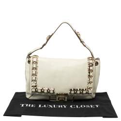 Pre Owned Anya Hindmarch White Leather Studded Flap Top Handle Bag