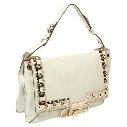 Pre Owned Anya Hindmarch White Leather Studded Flap Top Handle Bag