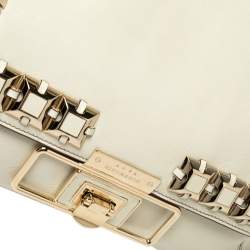 Pre Owned Anya Hindmarch White Leather Studded Flap Top Handle Bag