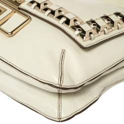 Pre Owned Anya Hindmarch White Leather Studded Flap Top Handle Bag