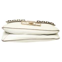 Pre Owned Anya Hindmarch White Leather Studded Flap Top Handle Bag