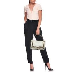 Pre Owned Anya Hindmarch White Leather Studded Flap Top Handle Bag