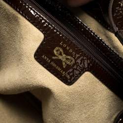 Anya Hindmarch Dark Brown Patent Leather Studded Hobo