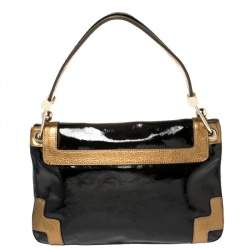 Anya Hindmarch Black/Gold Patent And Leather Flap Shoulder Bag