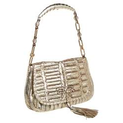 Pre Owned Anya Hindmarch Metallic Gold Woven Leather Shoulder Bag