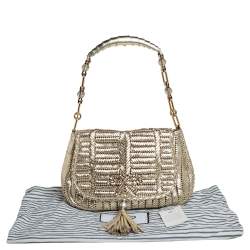Pre Owned Anya Hindmarch Metallic Gold Woven Leather Shoulder Bag